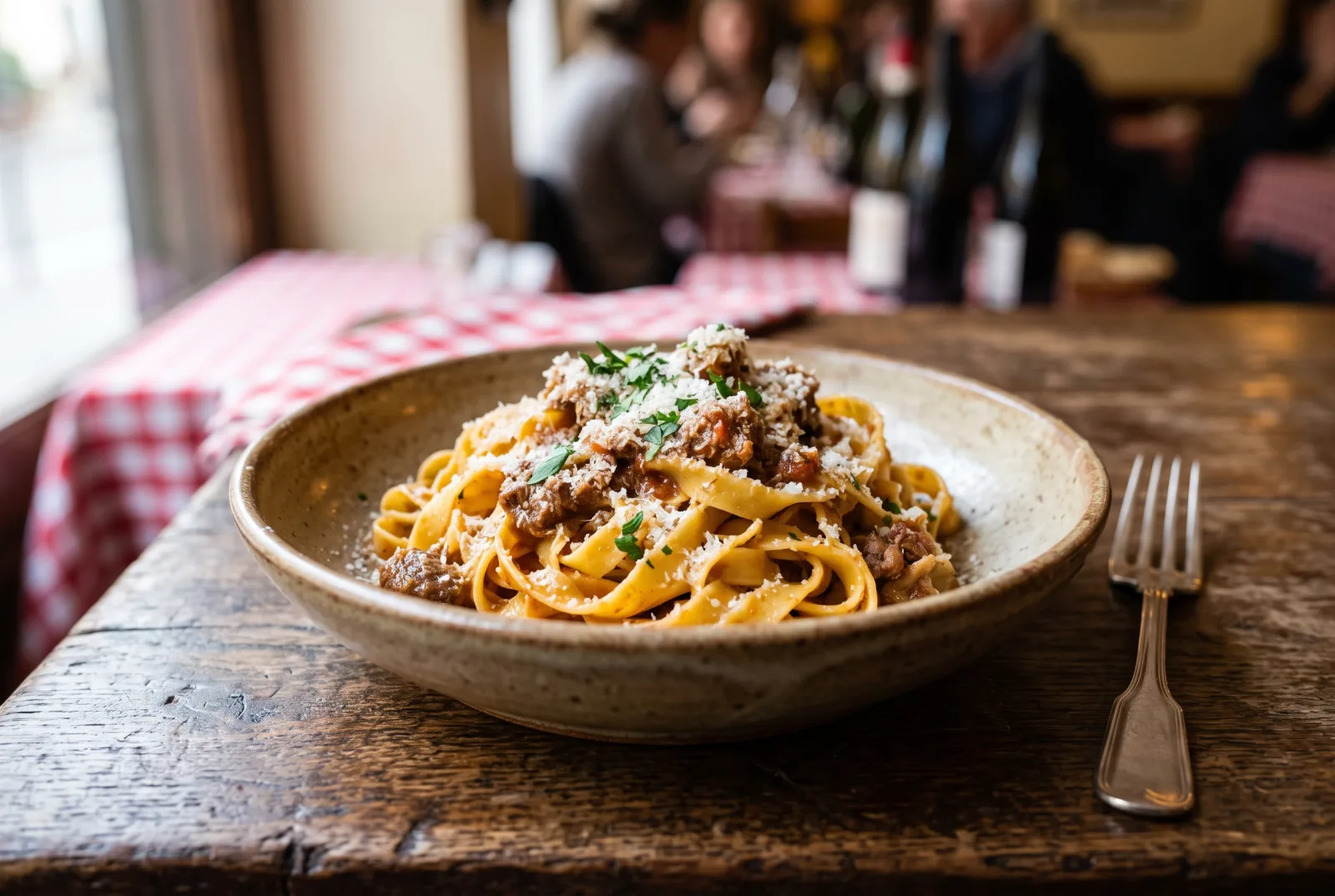 Fettuccine al ragù fatte in casa con parmigiano