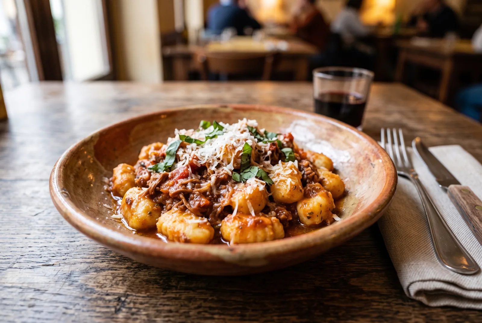 Gnocchi al ragù con pecorino grattugiato
