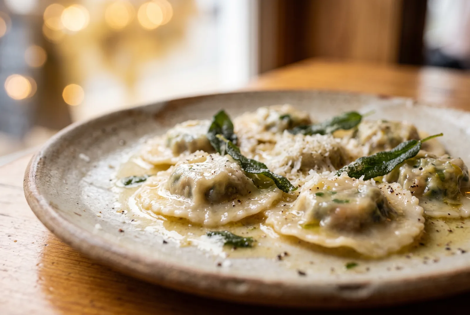 Ravioli fatti a mano con fiori di zucca e castagne